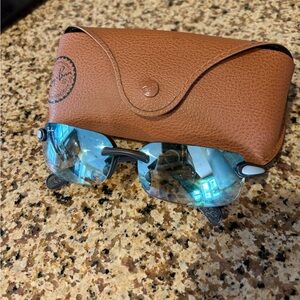 Ray-Ban Blue Aviator Sunglasses with Brown Leather Case